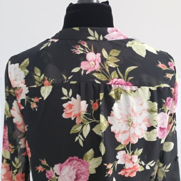 Kut From The Kloth Black and Floral High Low Button Front Tunic Top Medium - Picture 8 of 12
